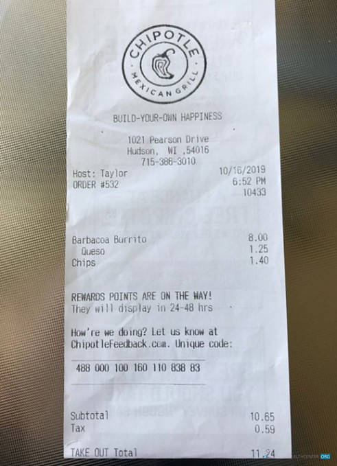 Download USA Chipotle restaurant payment receipt Photoshop template